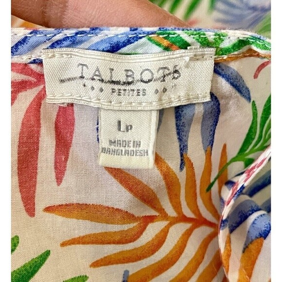 Talbots Leafy Print Popover Tunic top Size XL Long Sleeve Tassels Hem Tropical - Picture 6 of 8